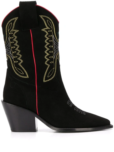 Zadig & Voltaire 80mm Embroidered Suede Tall Boots In Black