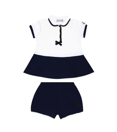 Moncler Baby Cotton Dress And Bloomers Set In Blue