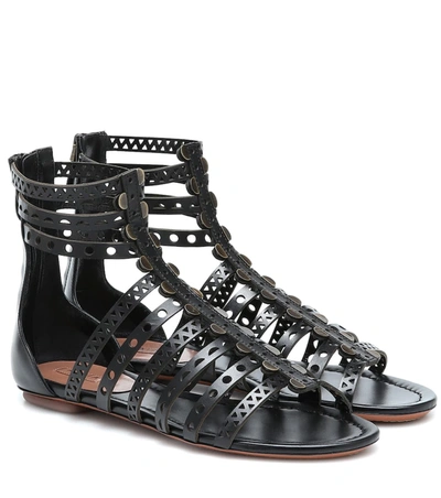 Alaïa Embellished Leather Sandals In Black