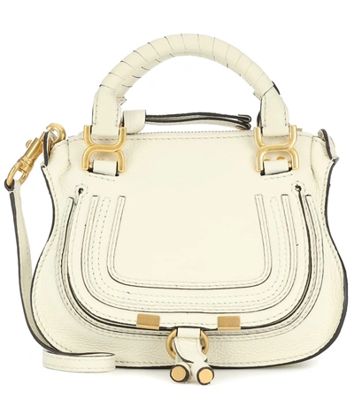 Chloé Marcie Mini Leather Crossbody Satchel In Natural White/gold