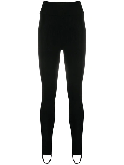 Victoria Beckham Ribbed Stretch-knit Stirrup Leggings In Black