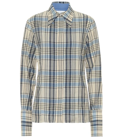 Victoria Beckham Checked Virgin Wool Shirt In Blue