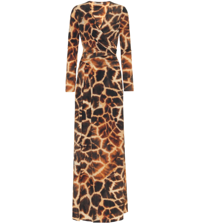 Roberto Cavalli Wrap-effect Printed Jersey Maxi Dress In Animal Print