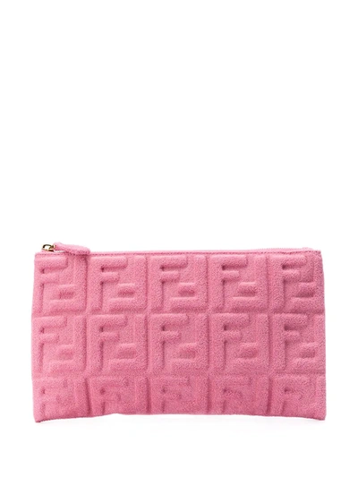 Fendi Women's Large Ff 1974 Embossed Terry Clutch In Pink