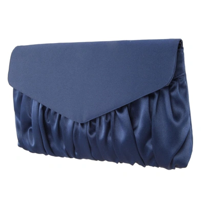 Nina Salome Ruched Satin Soft Clutch In New Navy Satin