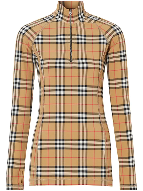Burberry Neutral Women's Vintage Check Pattern Turtleneck Top In ...
