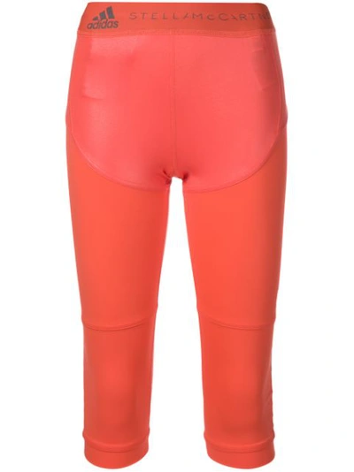 Adidas By Stella Mccartney Run Cropped Paneled Coated Climalite And Mesh Leggings In Orange