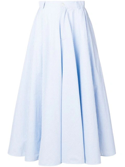 Mm6 Maison Margiela Flared Striped Cotton-poplin Midi Skirt In Blue