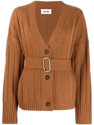 Each X Other Belted Ribbed Merino Wool And Cashmere-blend Cardigan In Brown