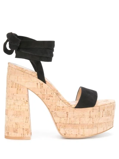 Gianvito Rossi Platform Ankle Wrap Leather Sandals In Black
