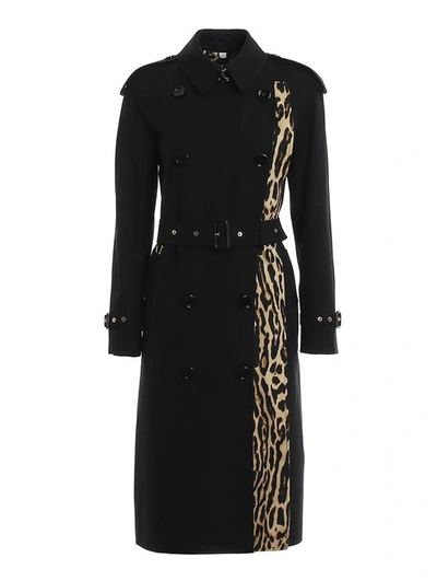 Burberry Leopard Skin Effect Trench In Nero