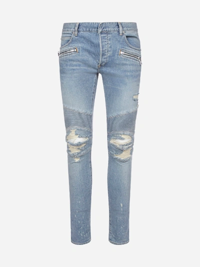 Balmain Jeans Slim-fit Effetto Vissuto In Bleu