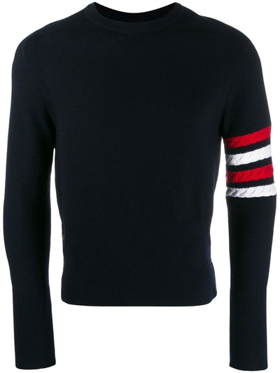 Thom Browne Round Neck Sleeve Stripe Sweater In Navy