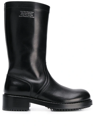 Raf Simons Slogan Embossed Mid-calf Boots In Black