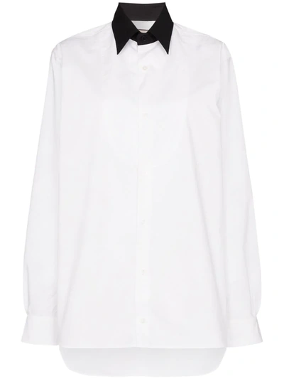 Plan C Contrast Collar Cotton Shirt In White