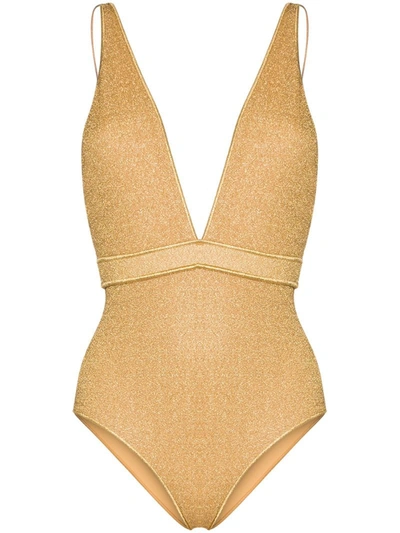 Oseree Oséree Lumière Deep V-neck Swimsuit In Yellow