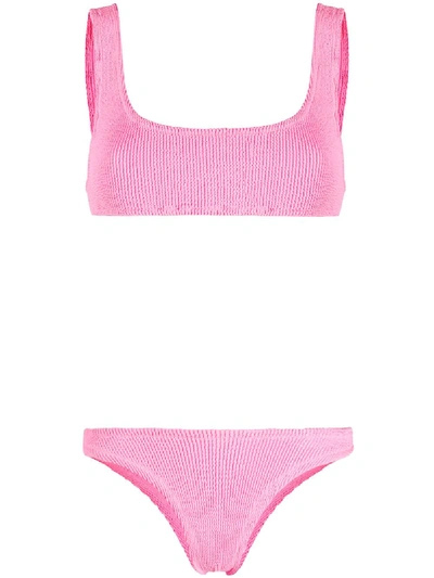 Reina Olga Ginny Crinkle-effect Bikini Set In Hot Pink