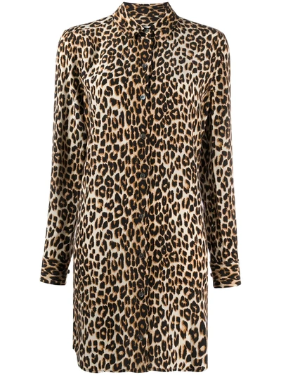 Equipment Essential Long Sleeve Leopard Print Silk Shirtdress In Natural