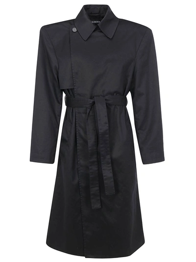 Balenciaga Structured Shoulders Trench Coat In Black