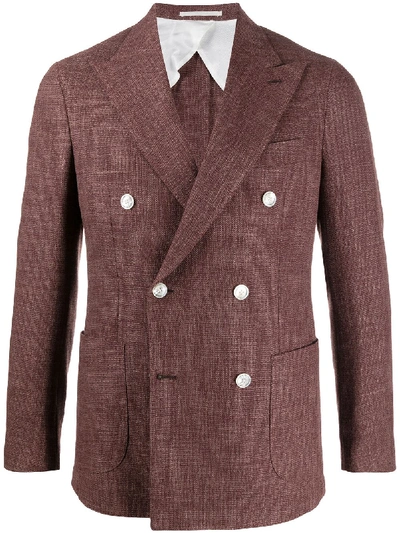 Barba Fitted Double-breasted Blazer In Brown