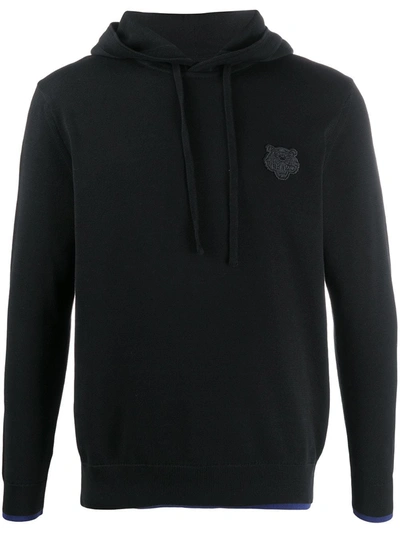 Kenzo Logo-embroidered Hooded Sweater In Black