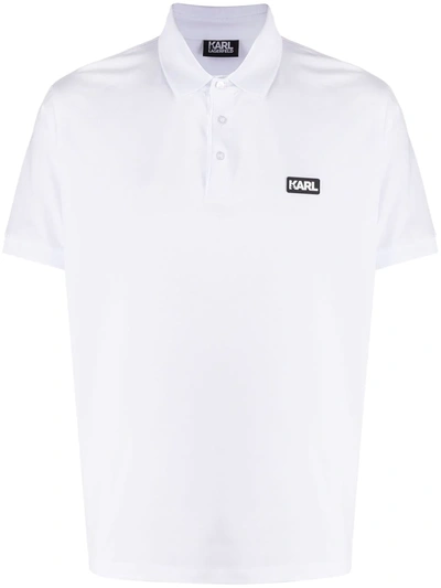 Karl Lagerfeld Logo Patch Polo Shirt In White