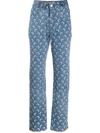 Marine Serre Moon Print Denim Pants In Blue