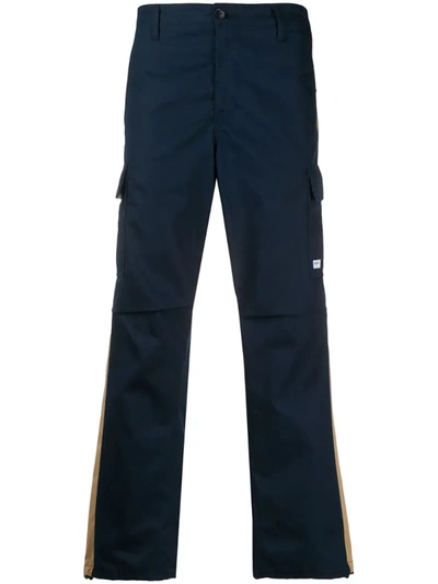 Msgm Stripe Detail Straight-leg Cargo Trousers In Blue