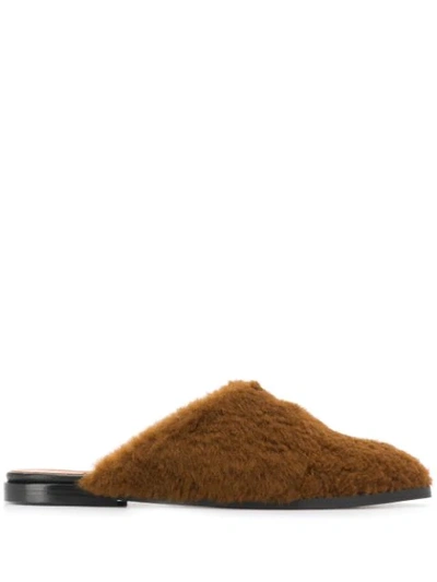 Atp Atelier Shearling Slippers In Brown