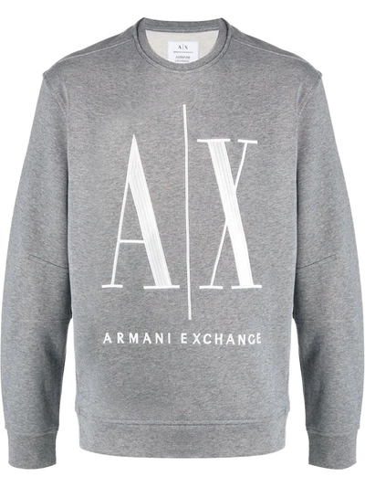 Armani Exchange Icon Large Logo Crew Neck Sweatshirt In Gray In Dark Grey