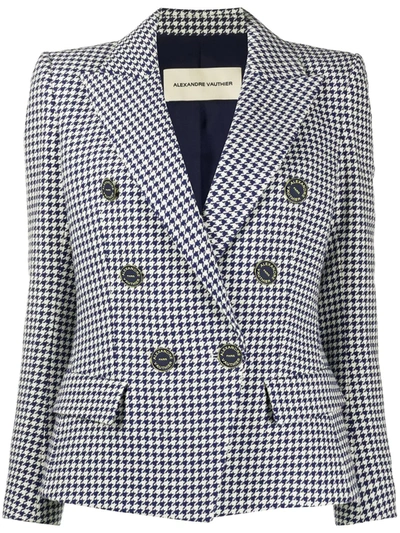 Alexandre Vauthier Double-breasted Houndstooth Cotton-blend Jacquard Blazer In Slate Blue