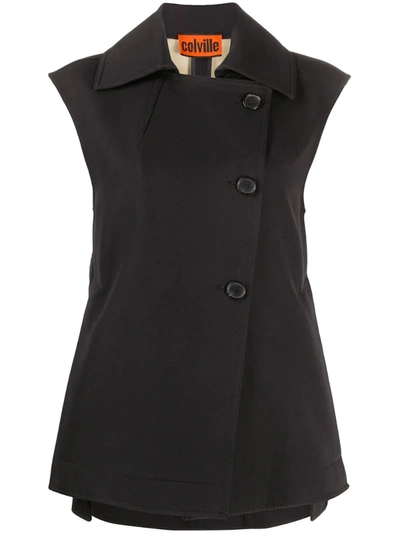 Colville Boxy Fit Side Buttoned Waistcoat In Black