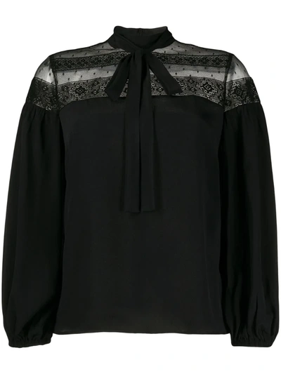 Red Valentino Lace-panel Blouse In Black