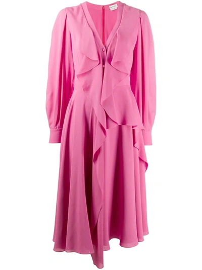 Alexander Mcqueen Ruffled Midi Dress In Pink