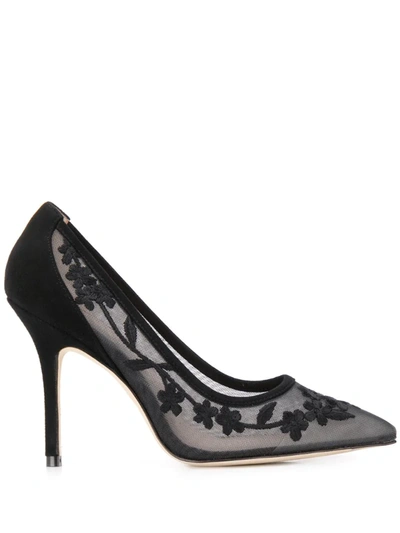 Stuart Weitzman Pointed Toe Lace Pumps In Black