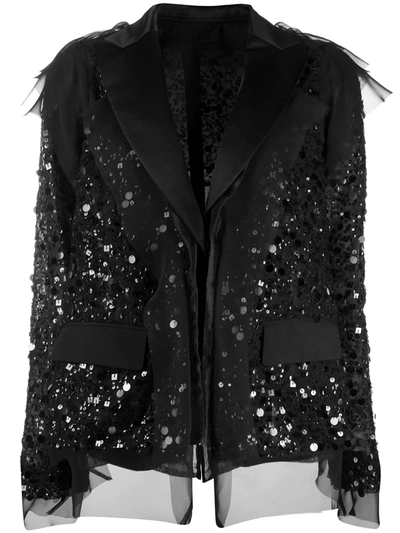 Sacai Sequinned Organdy Deconstructed Jacket In Black