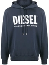 Diesel Logo-print Long-sleeved Hoodie In Blue