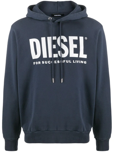 Diesel Logo-print Long-sleeved Hoodie In Blue