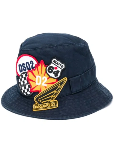 Dsquared2 Logo Patches Bucket Hat In Blue