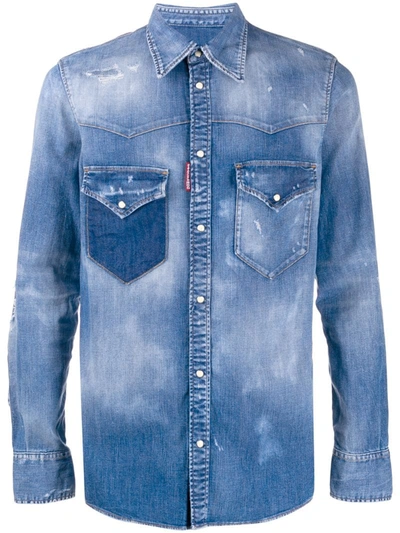 Dsquared2 Faded Denim Shirt In Blue