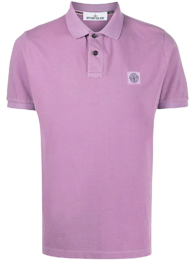 Stone Island Compass Logo Patch Polo Shirt In Purple