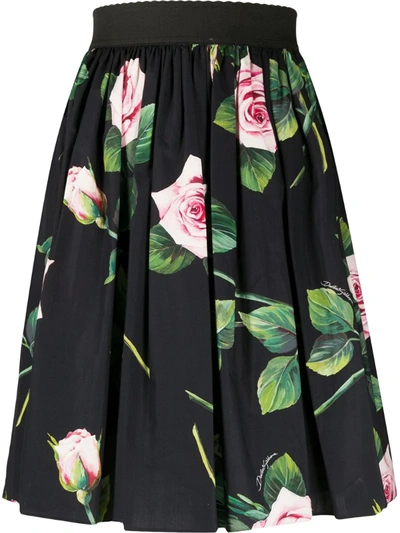 Dolce & Gabbana Tropical Rose Print Skirt In Black
