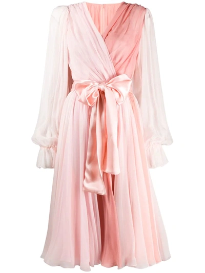 pink pleated wrap dress Pink Cotton Flax Notched Collar Midi Pleated Wrap Dress 28" / Custom Height (Free)
