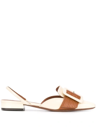 L'autre Chose Square-toe Buckle Slingback Flats In Neutrals
