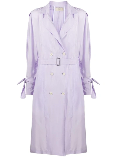 Maison Flaneur Loose Fit Belted Trench Coat In Purple