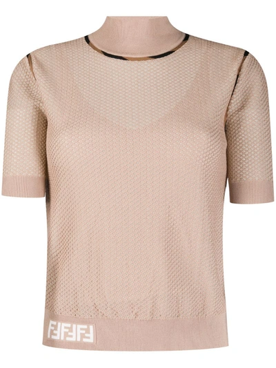 Fendi Mesh Knitted Top In Neutrals