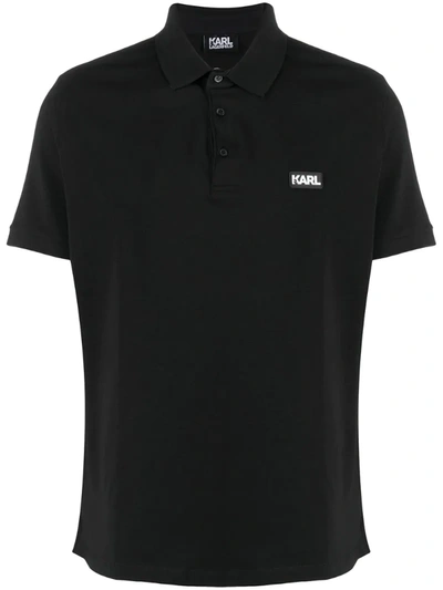 Karl Lagerfeld Logo Patch Polo Shirt In Black