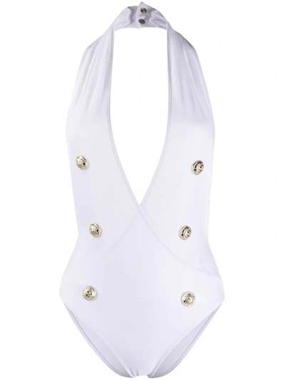 Balmain Button Detailed Swimsuit In White