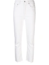 Agolde Riley High Waist Raw Hem Crop Slim Straight Leg Jeans In Porcelain