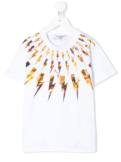 Neil Barrett Teen Lightning Print T-shirt In Bianco